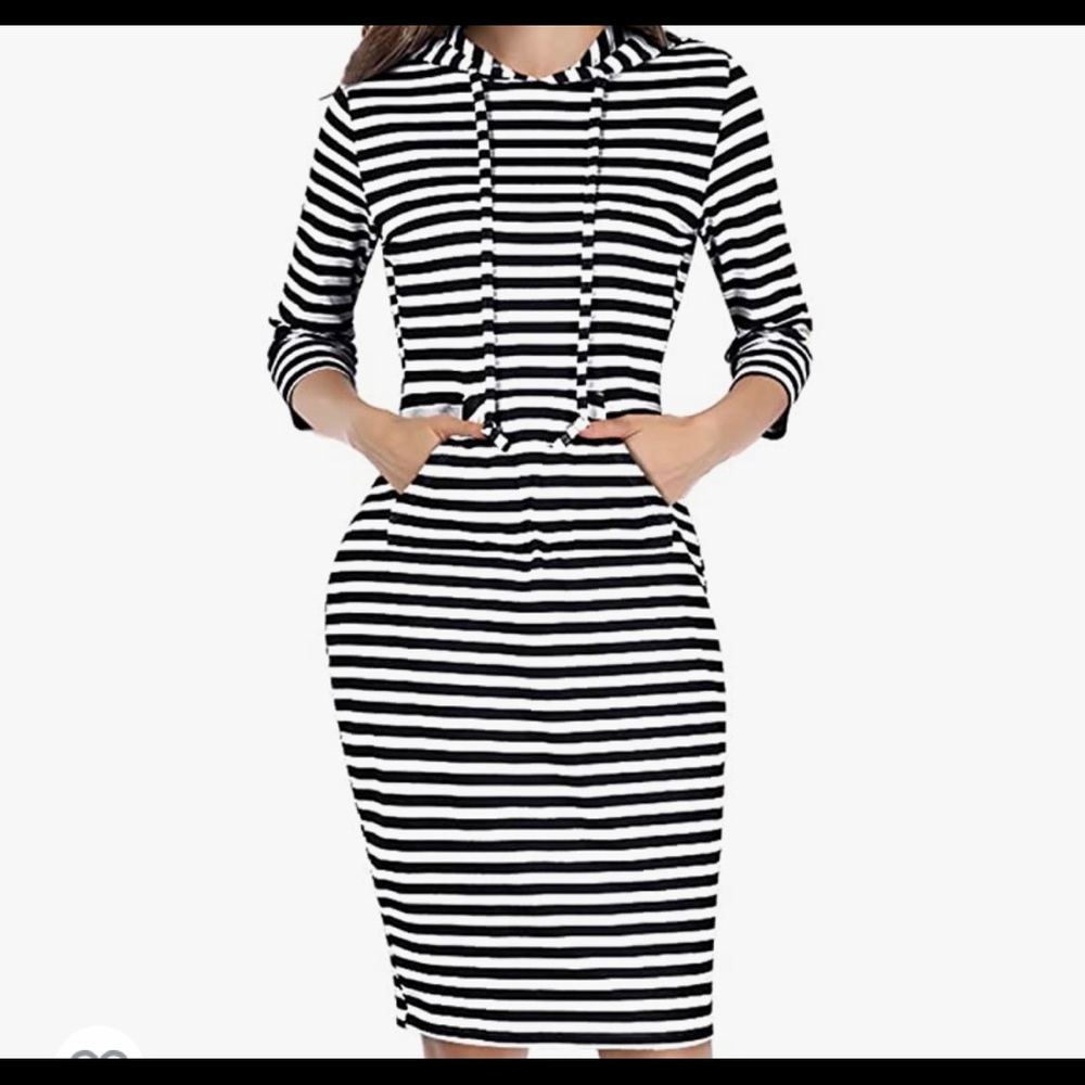 Black/White Striped Hooded Dress